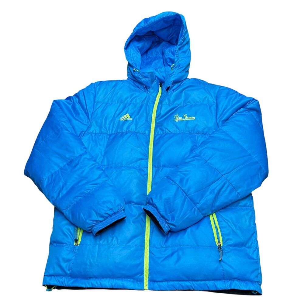 Adidas Real Madrid Mens Padded Puffer Jacket Reversible Blue Size Large